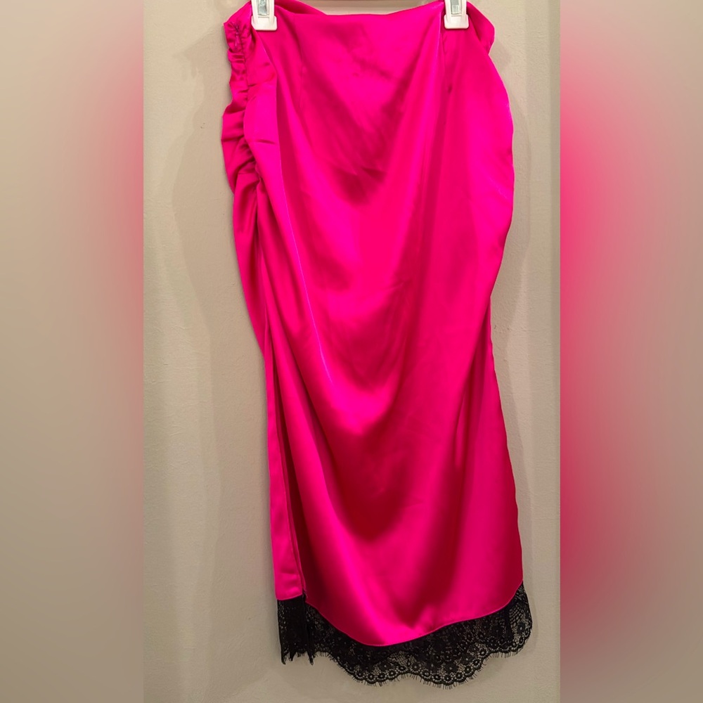 Hot Pink silk skirt with black lace - never worn